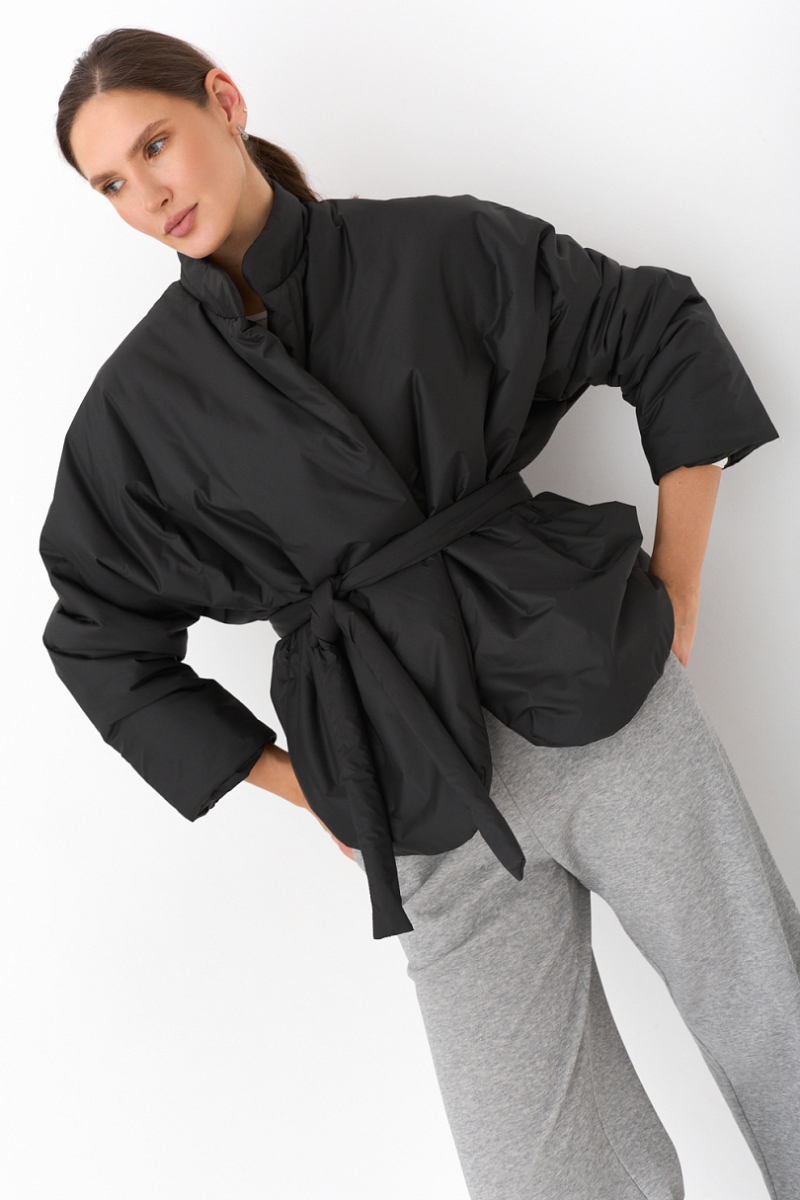 Куртка с цельнокроеным рукавом с поясом Ricoco, цвет: Черный, 3052/1 купить онлайн