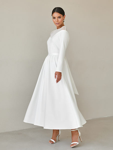 Платье с пышной юбкой и вырезом из сетки I.B.W., цвет: пандора, молочный, ED025 купить онлайн