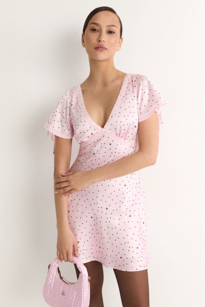 Платье с принтом и кружевной отделкой TOPTOP, цвет: розовый с принтом TT.010.19413.301 |трендовая новинка купить онлайн