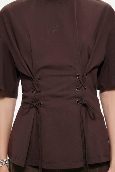 Футболка со шнуровкой DREAMS BY ALENA AKHMADULLINA, цвет: коричневый, 225103120404464/408000 купить онлайн