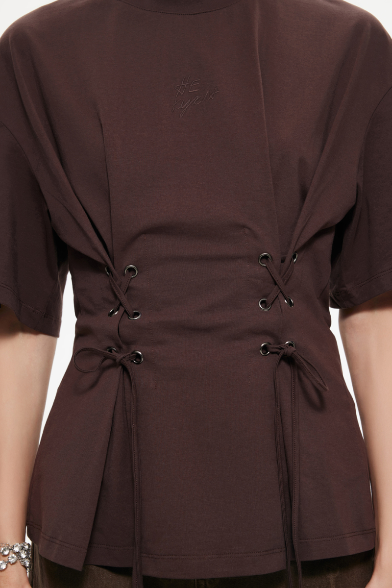 Футболка со шнуровкой DREAMS BY ALENA AKHMADULLINA, цвет: коричневый, 225103120404464/408000 купить онлайн