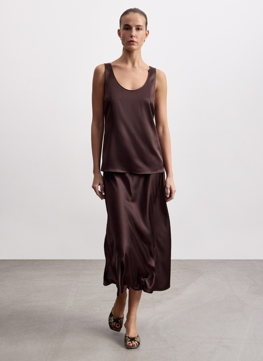 Юбка миди из шелка ALL WE NEED, цвет: коричневый, 2603W17100P-19 купить онлайн