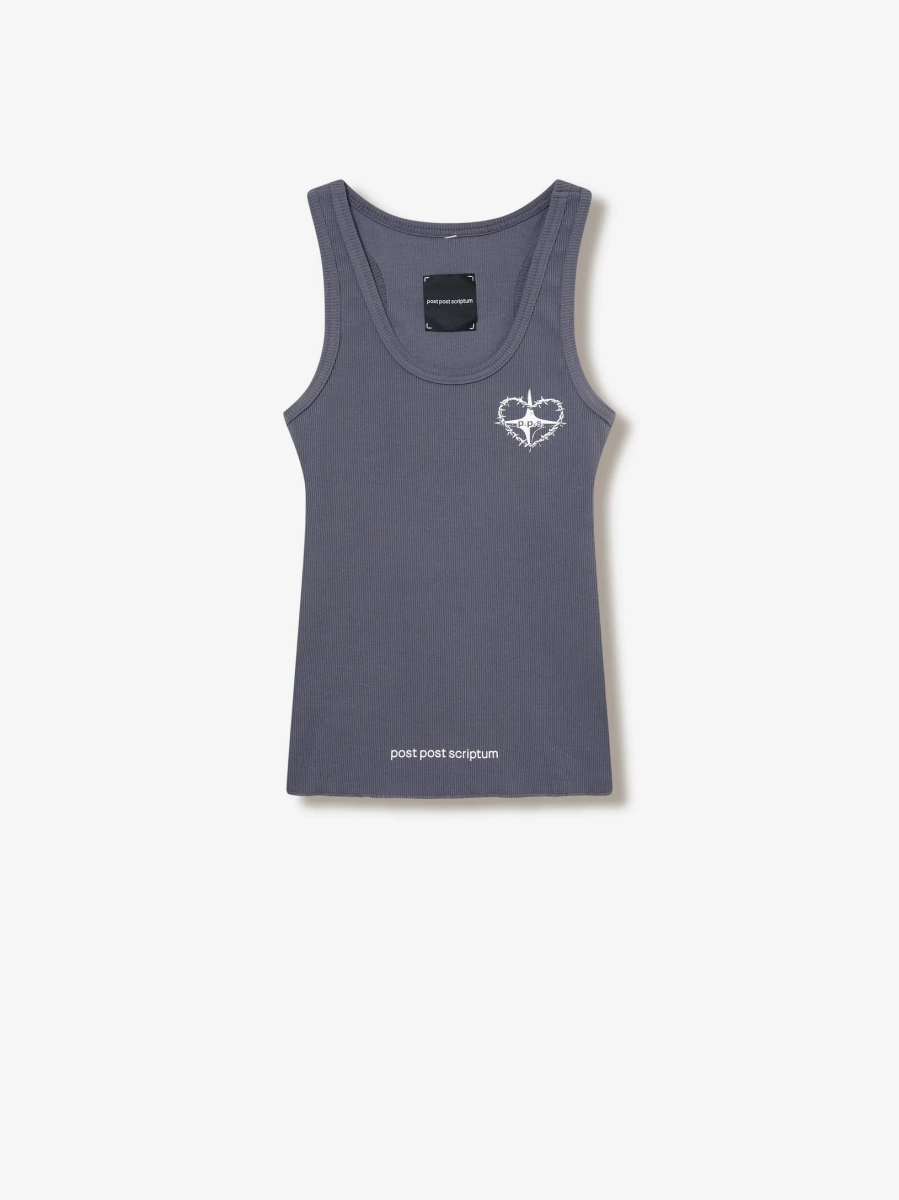 Хлопковая майка с принтом POST POST SCRIPTUM, цвет: потертый серый,  купить онлайн