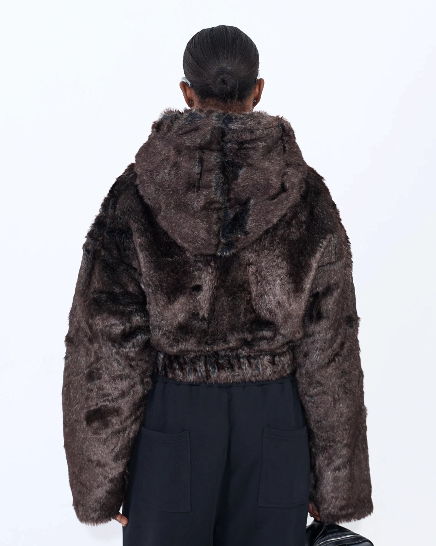 Шуба бомбер CROPPED BROWN ASIA ST 71, цвет: коричневый, Ast71.fur-bmbr-crop купить онлайн