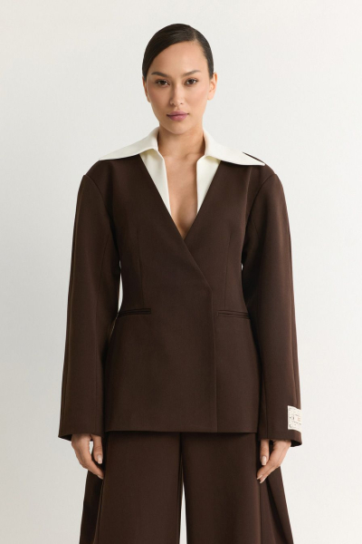 Жакет с контрастным воротником TOPTOP, цвет: коричневый, TT.060.19435.700 купить онлайн