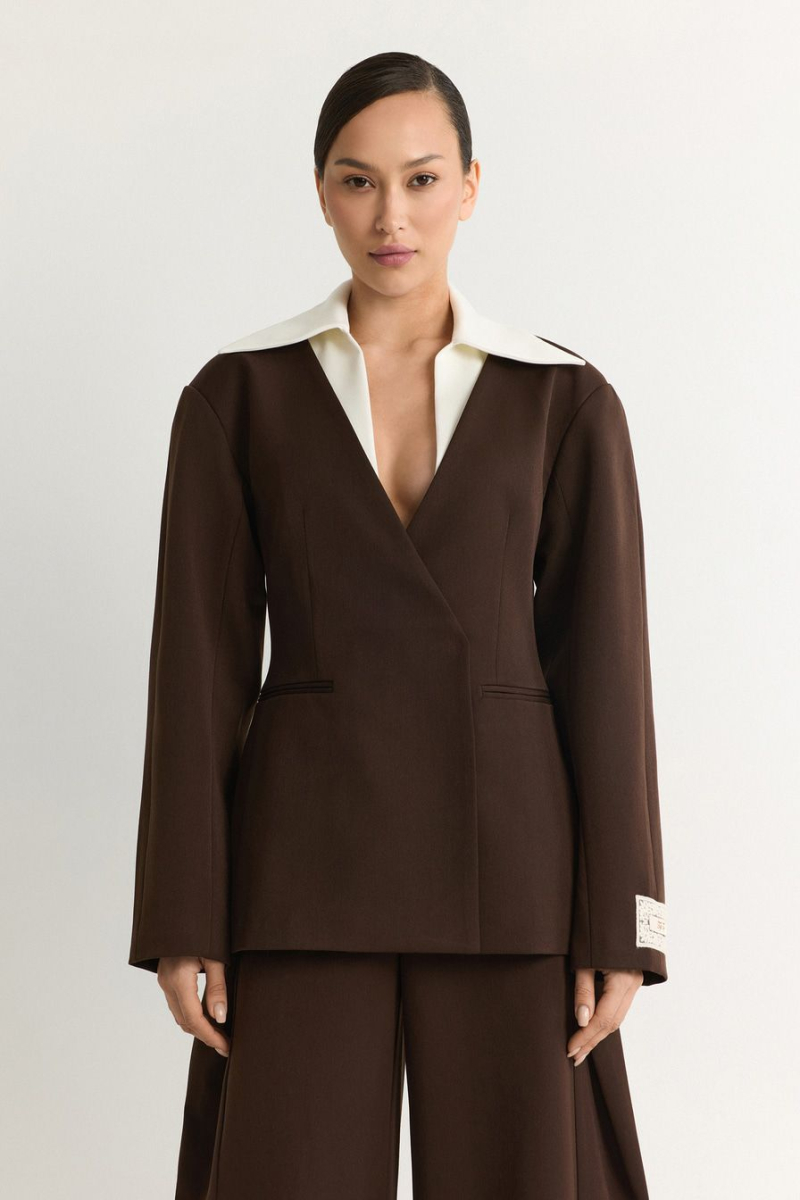 Жакет с контрастным воротником TOPTOP, цвет: коричневый, TT.060.19435.700 купить онлайн