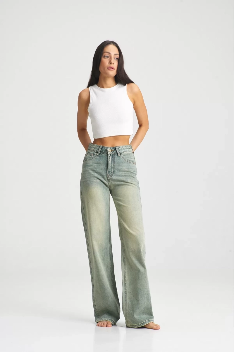 Джинсы-трубы с потертостями Green Erist store, цвет: голубой, НФ-00000967 купить онлайн