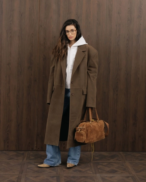 Замшевый плащ YONSRU, цвет: коричневый,  купить онлайн