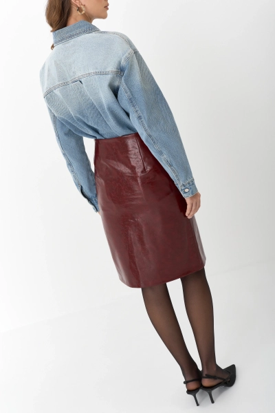 Юбка миди из лакированной экокожи Ricoco, цвет: ягодный, 6071/3 купить онлайн