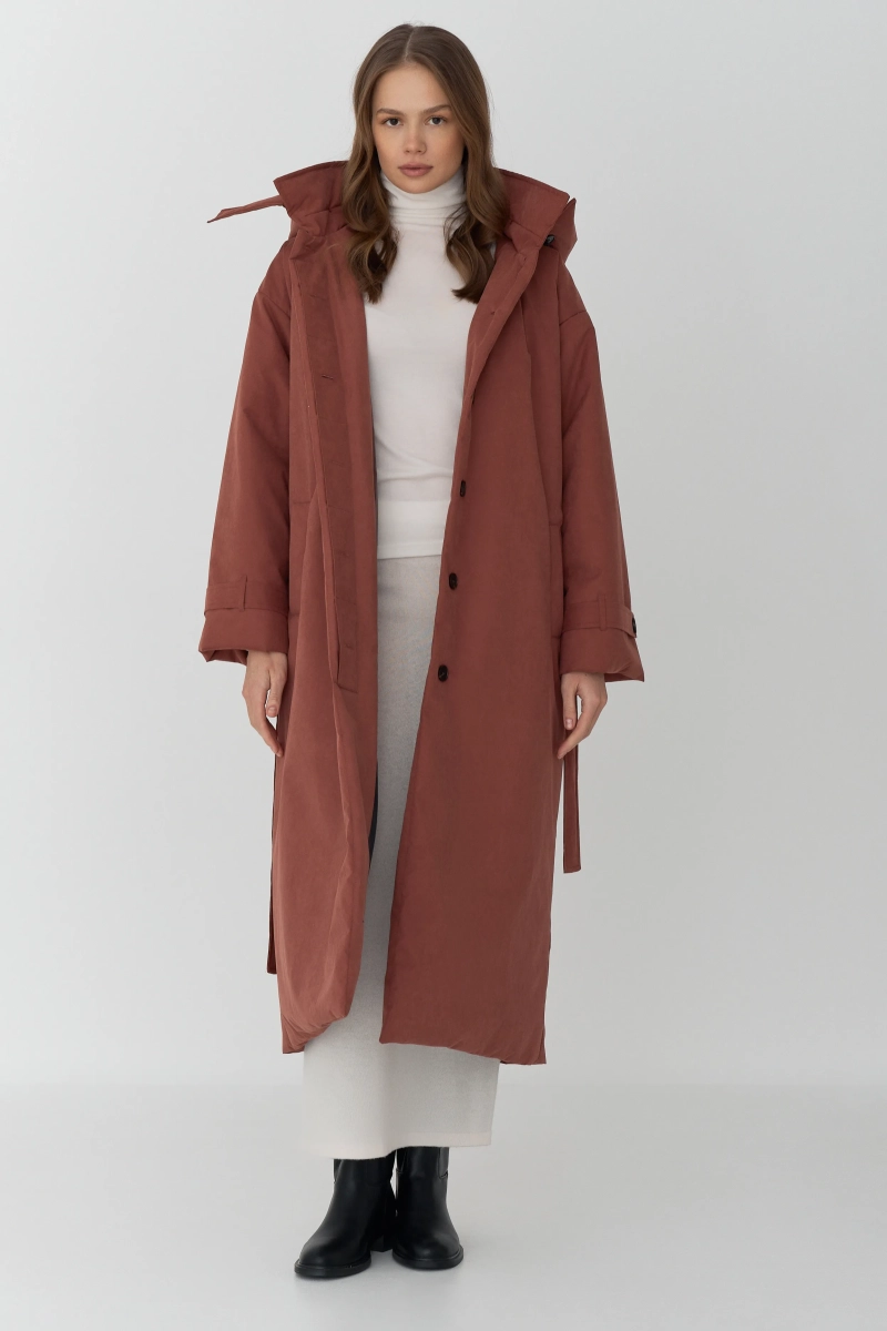 Пальто однобортное утепленное Ricoco, цвет: терракотовый, 7012/1 купить онлайн