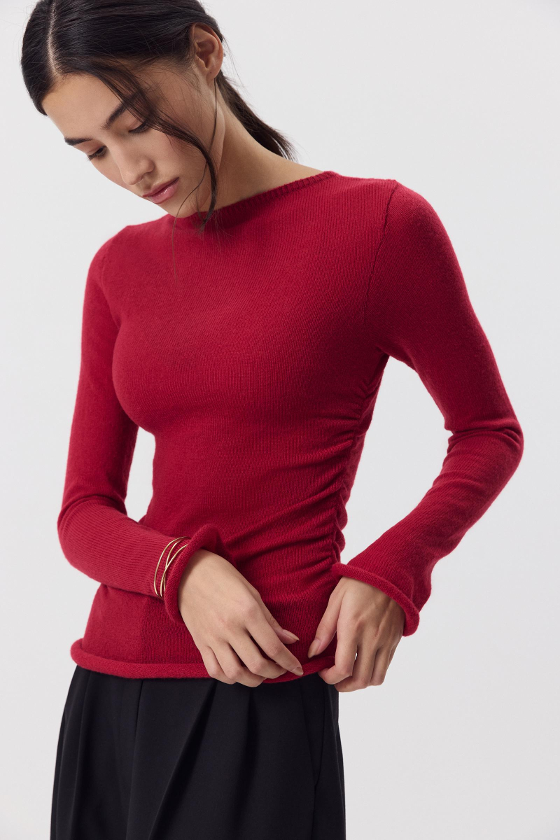 Лонгслив вязанный со сборкой Charmstore, цвет: винный, 313-43785-451 купить онлайн