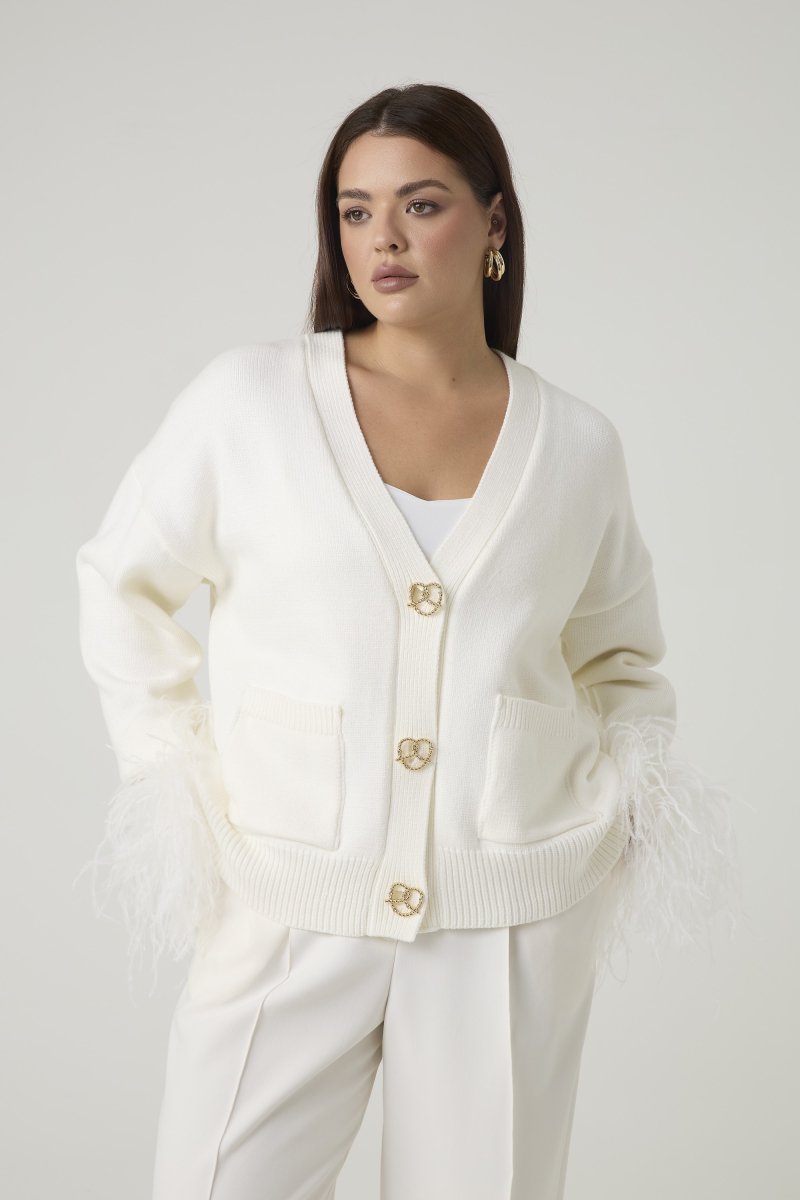 Кардиган вязаный с перьями 4forms, цвет: молочный, 65533 купить онлайн