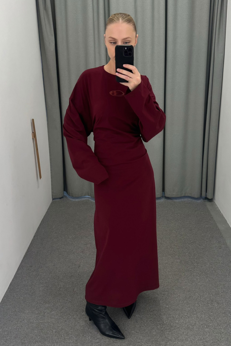 Платье объемное с принтом BURGUNDY