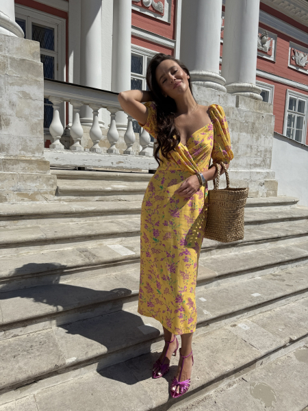 Платье из вискозы с драпированным лифом VLVT, цвет: Желтый, 00-00005062 купить онлайн