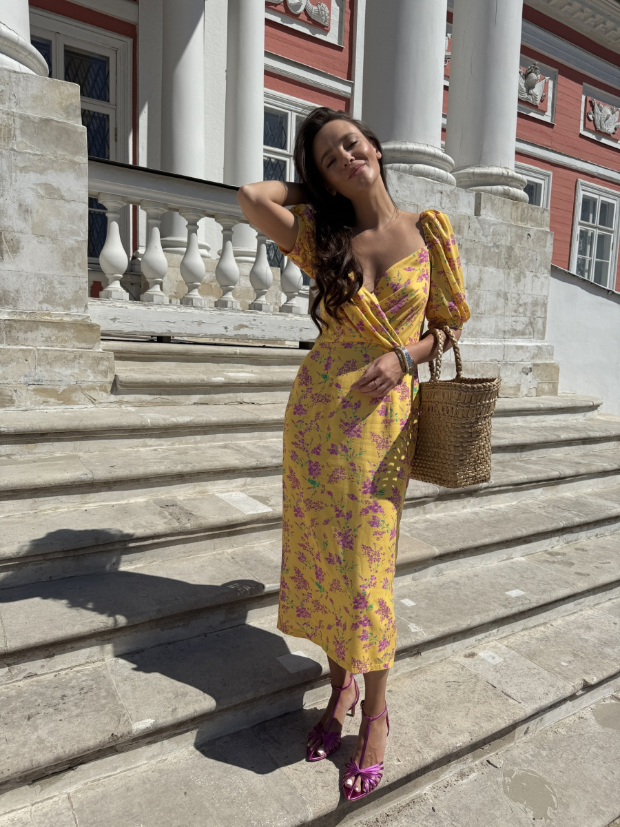 Платье из вискозы с драпированным лифом VLVT, цвет: Желтый, 00-00005062 купить онлайн