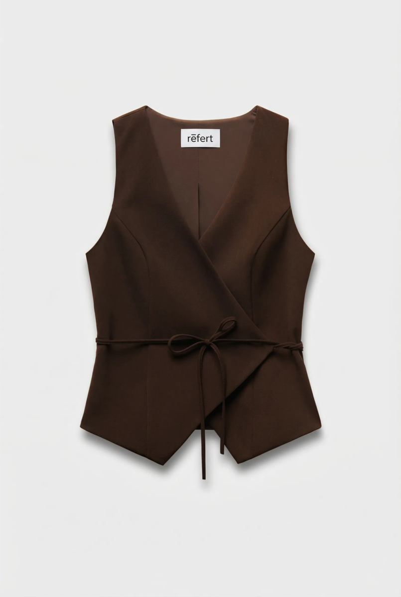 Жилет на запах из костюмной ткани REFERT, цвет: коричневый, 05-4144/3-2511 купить онлайн
