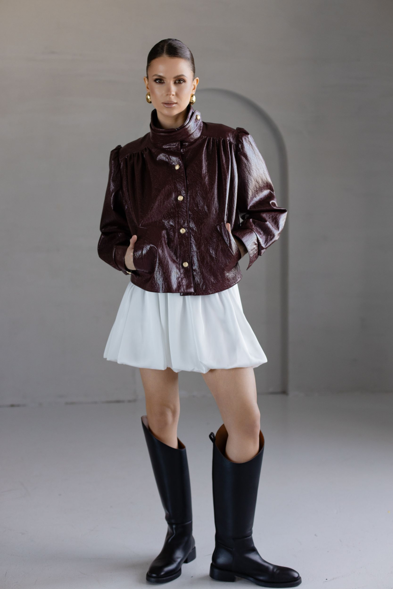 Бомбер из экокожи с драпировкой VLVT, цвет: Бордовый, 00-00005392 купить онлайн