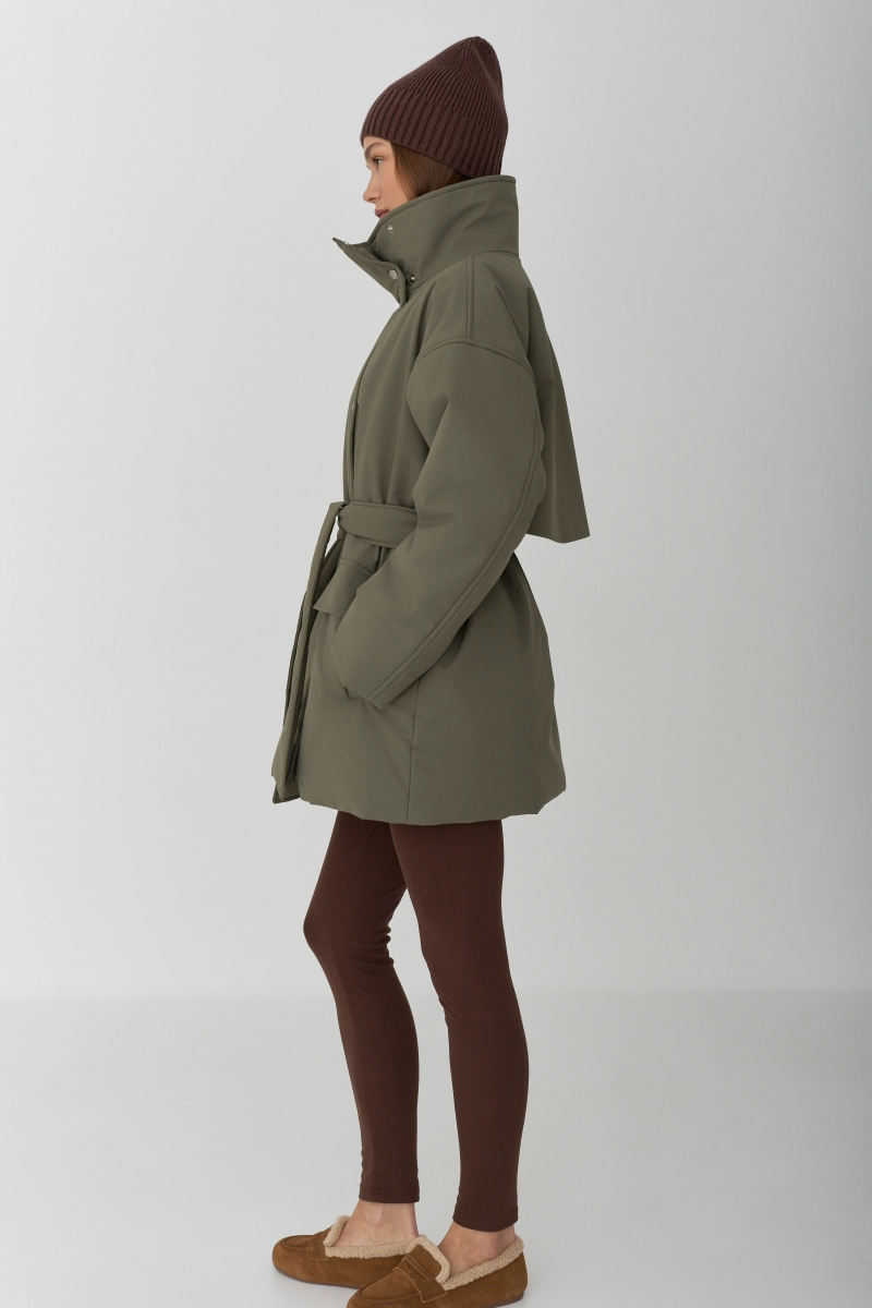 Парка на кнопках двубортная Ricoco, цвет: темно-оливковый, 6096/4 купить онлайн