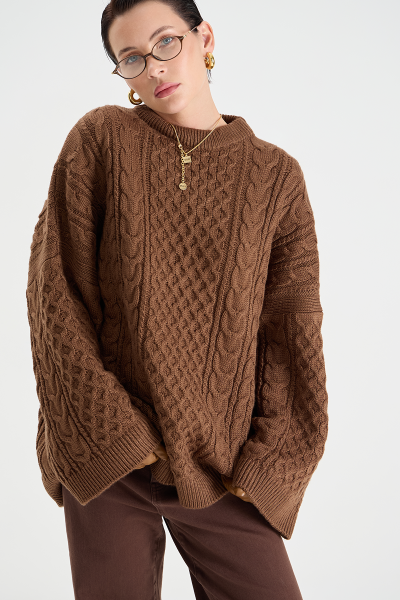 Свитер с косами MIA AIM, цвет: коричневый, MIA709 купить онлайн