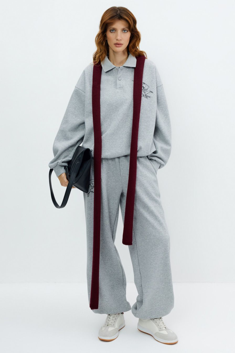 Свитшот с воротником-поло TOPTOP, цвет: серый меланж, TT.053.15957.820 купить онлайн