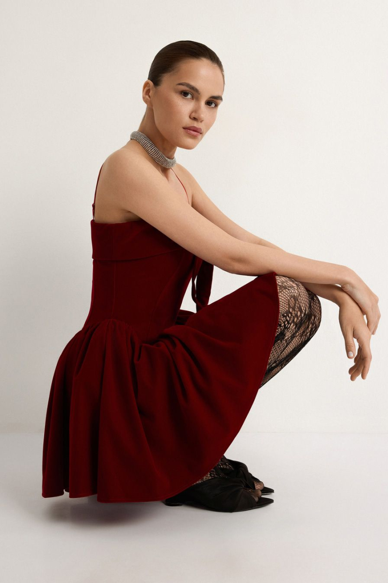 Бархатное платье с бантом TOPTOP, цвет: красный, TT.010.18399.320 купить онлайн
