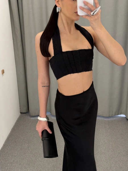 Укороченный топ с необработанными краями MUSE ME, цвет: Черный, TP014 купить онлайн