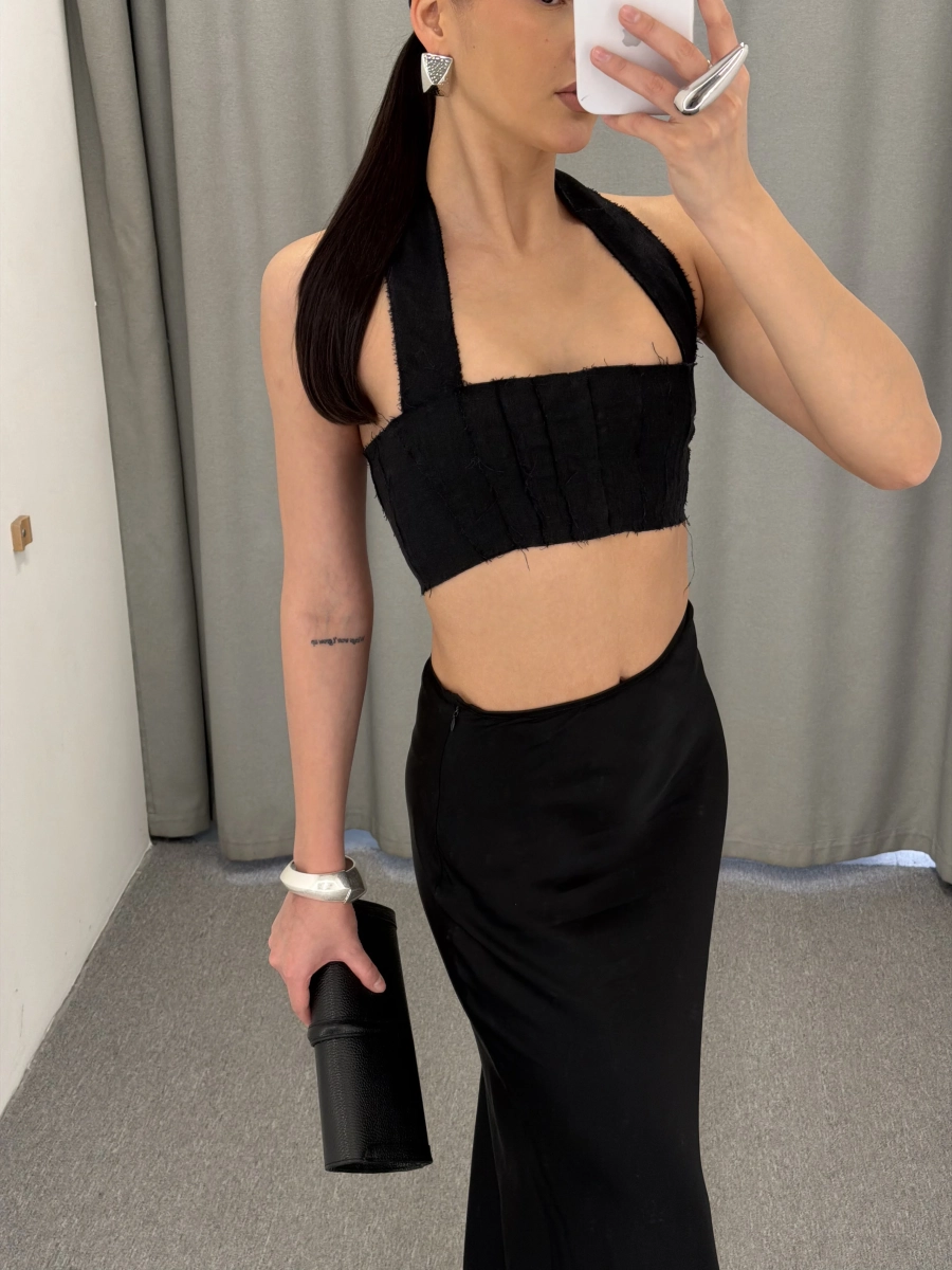 Укороченный топ с необработанными краями MUSE ME, цвет: Черный, TP014 купить онлайн