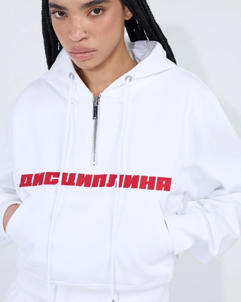 Худи укороченное Дисциплина ASIA ST 71, цвет: белый, Ast71.hood-discipline-crop-wh купить онлайн