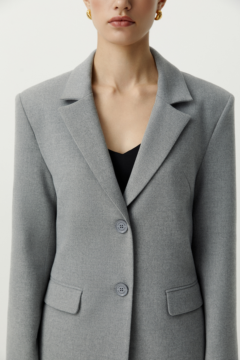 Пиджак оверсайз с боковыми разрезами из костюмной ткани Charmstore, цвет: серый меланж, 109-19535-889 купить онлайн