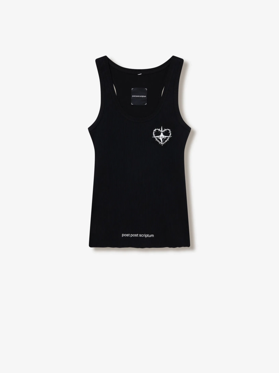 Хлопковая майка с принтом POST POST SCRIPTUM, цвет: Черный, 1107.000.00.02.001 купить онлайн