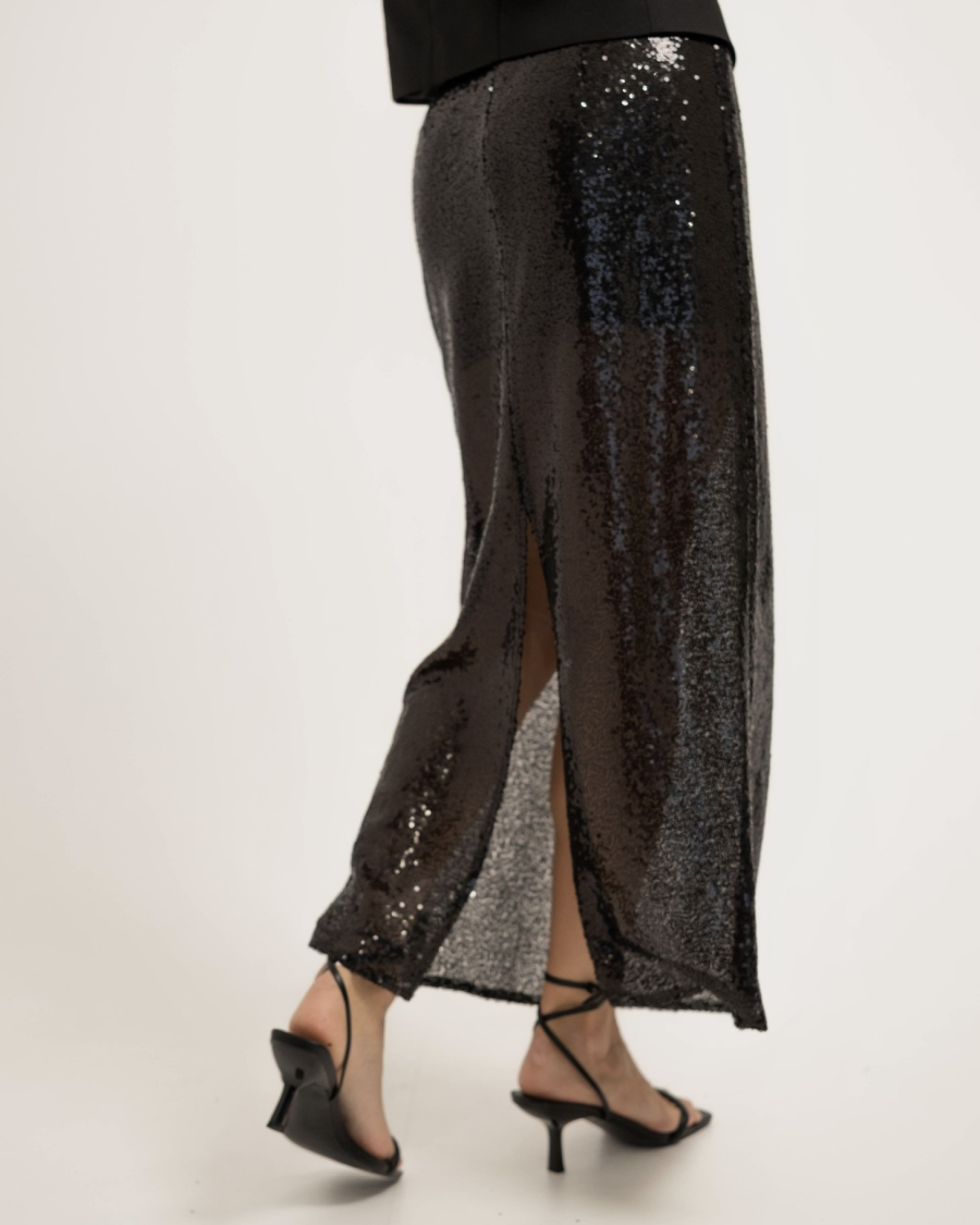 Юбка миди из пайеток No name not same, цвет: Черный, 00-00000150 купить онлайн