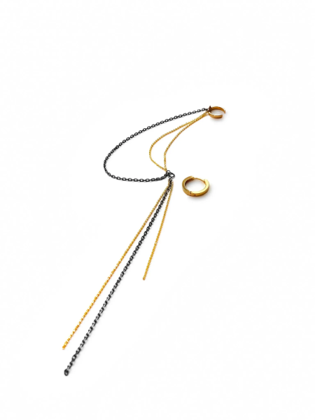 Серебряная моносерьга-кафф «Основа» с позолотой