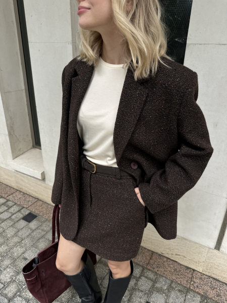 Пальто из твида однобортное укороченное VELVET, цвет: коричневый,  купить онлайн