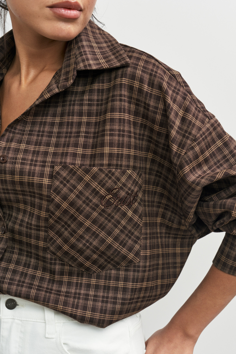 Рубашка в клетку с карманом Темный шоколад Erist store, цвет: шоколадный, НФ-00003259 купить онлайн