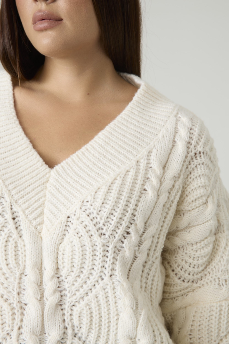 Джемпер вязаный с V-вырезом, косы 4forms, цвет: Сливочный, 65492 купить онлайн