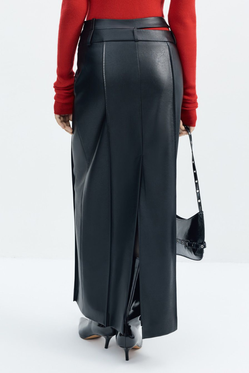 Юбка из экокожи с двойным поясом TOPTOP, цвет: Черный, TTS.072.16021.900 купить онлайн