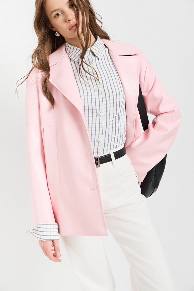 Жакет удлиненный из экокожи Ricoco, цвет: нежно-розовый, 7056/1 купить онлайн
