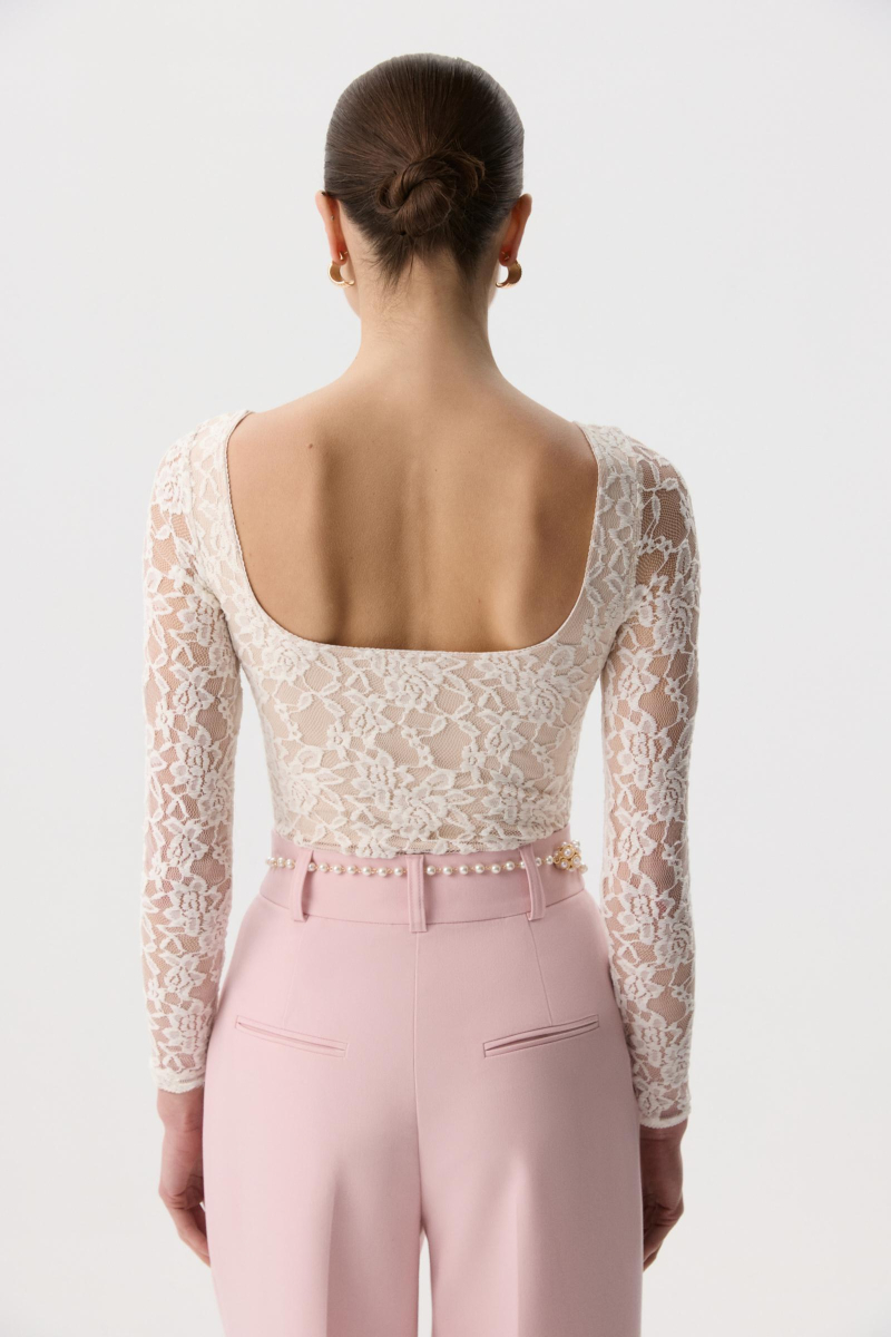 Боди из эластичного кружева с длинным рукавом Charmstore, цвет: молочный, 218-474112-111 купить онлайн