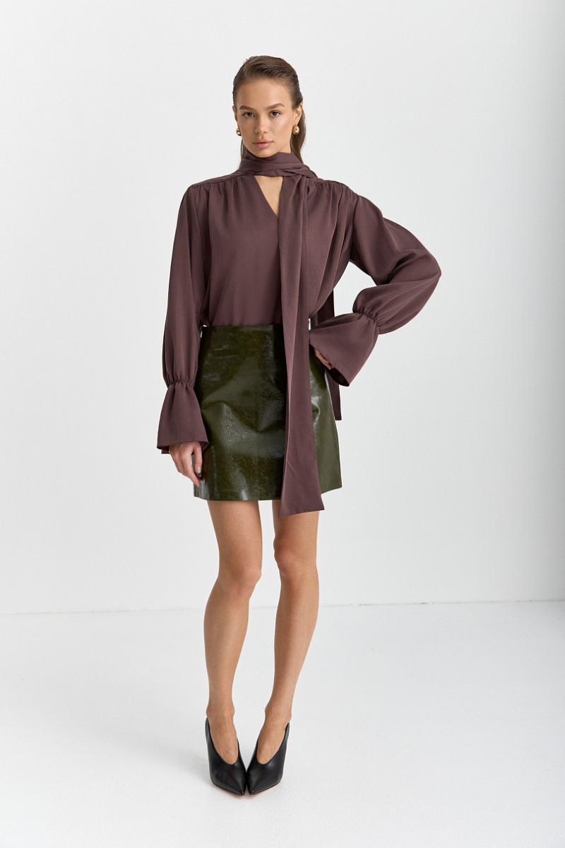 Блуза из 100% лиоцелла с бантом Ricoco, цвет: сливовый, 7001/2 купить онлайн