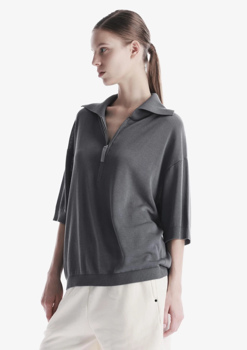 Футболка-поло на молнии KRAKATAU, цвет: темно-серый, Sw45-2 купить онлайн