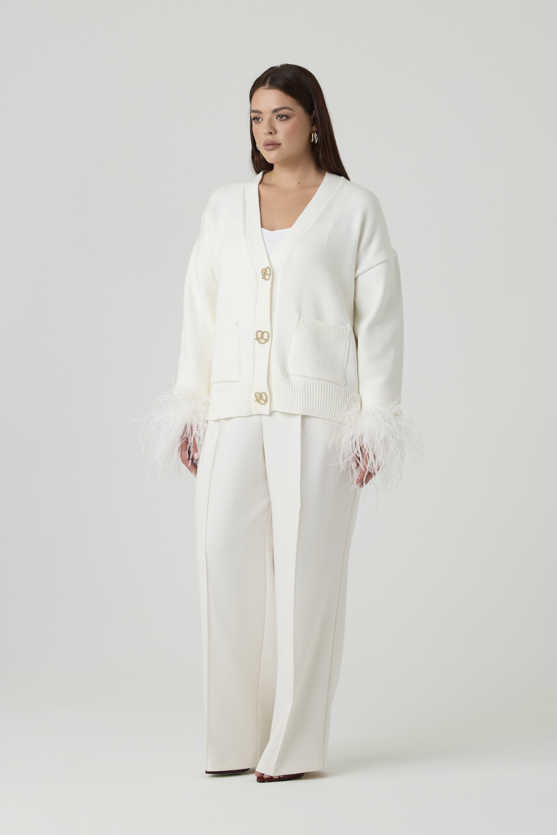 Кардиган вязаный с перьями 4forms, цвет: молочный, 65533 купить онлайн