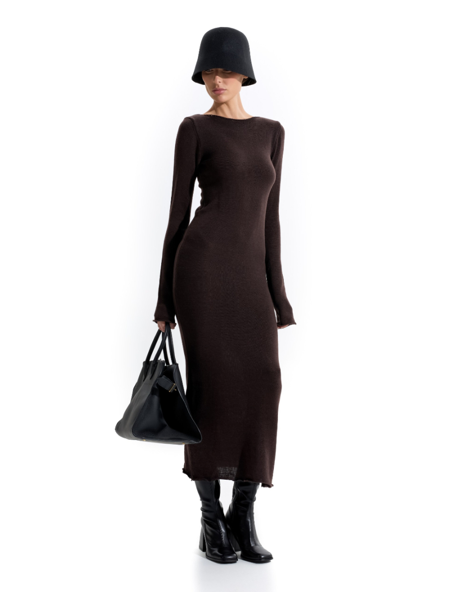 Вязанное платье макси ANOTHER SELECT, цвет: коричневый, 00070 купить онлайн