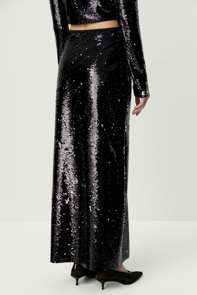 Юбка макси из ткани с пайетками Charmstore, цвет: Черный, 116-28326-880 купить онлайн