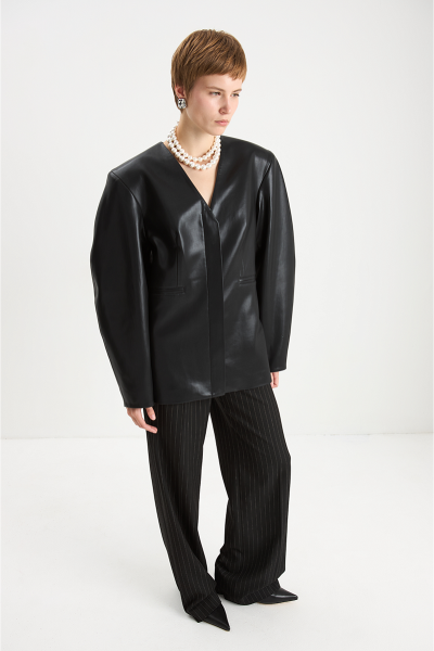 Жакет из эко-кожи О-силуэта MIA AIM, цвет: Черный, MIA689 купить онлайн