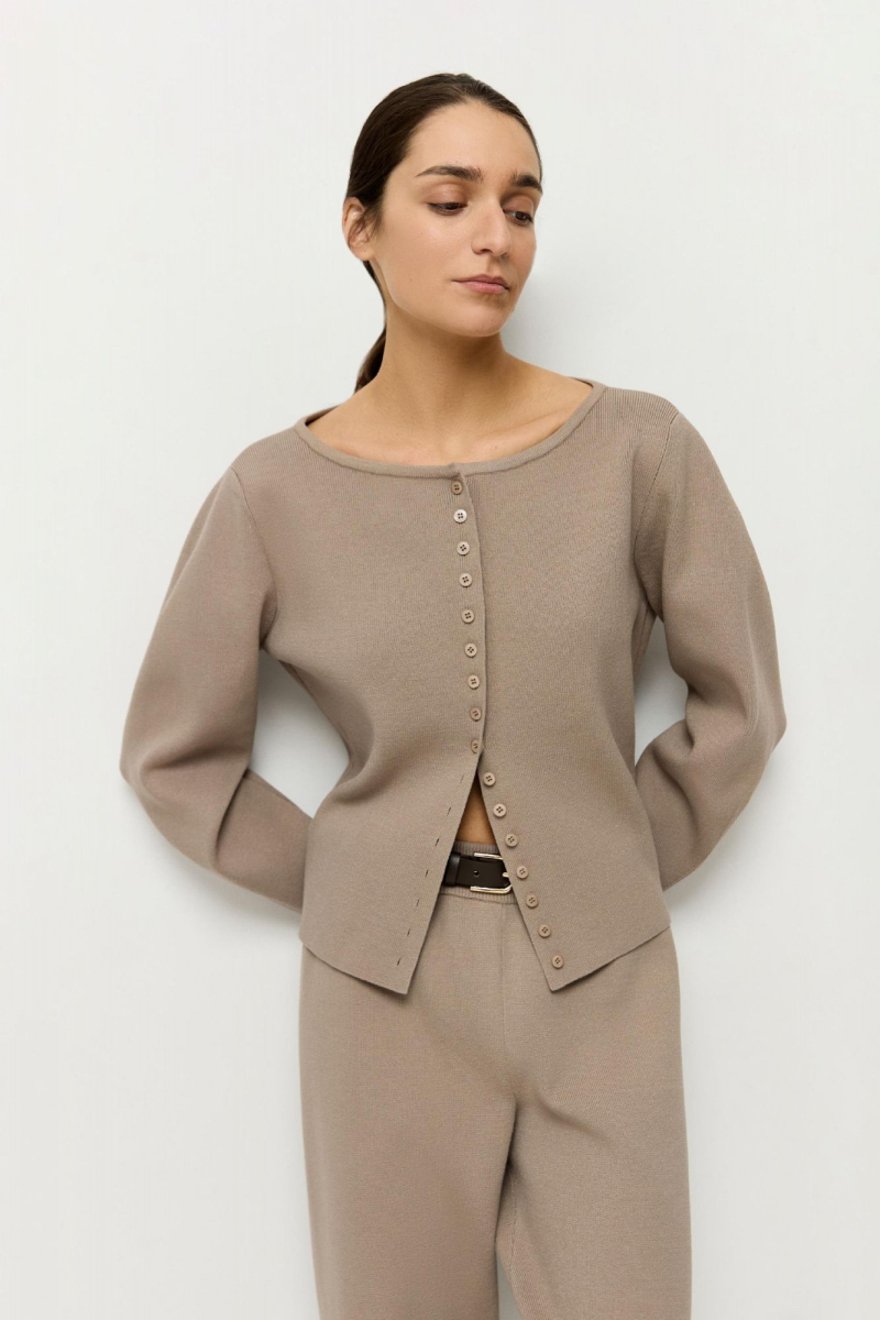 Кардиган приталенный из вискозы AROUND, цвет: Серо-бежевый, 252_36V03 купить онлайн