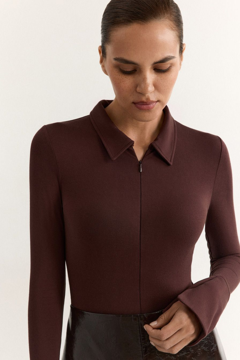 Боди из смесовой вискозы TOPTOP, цвет: коричневый, TT.022.17927.700 купить онлайн