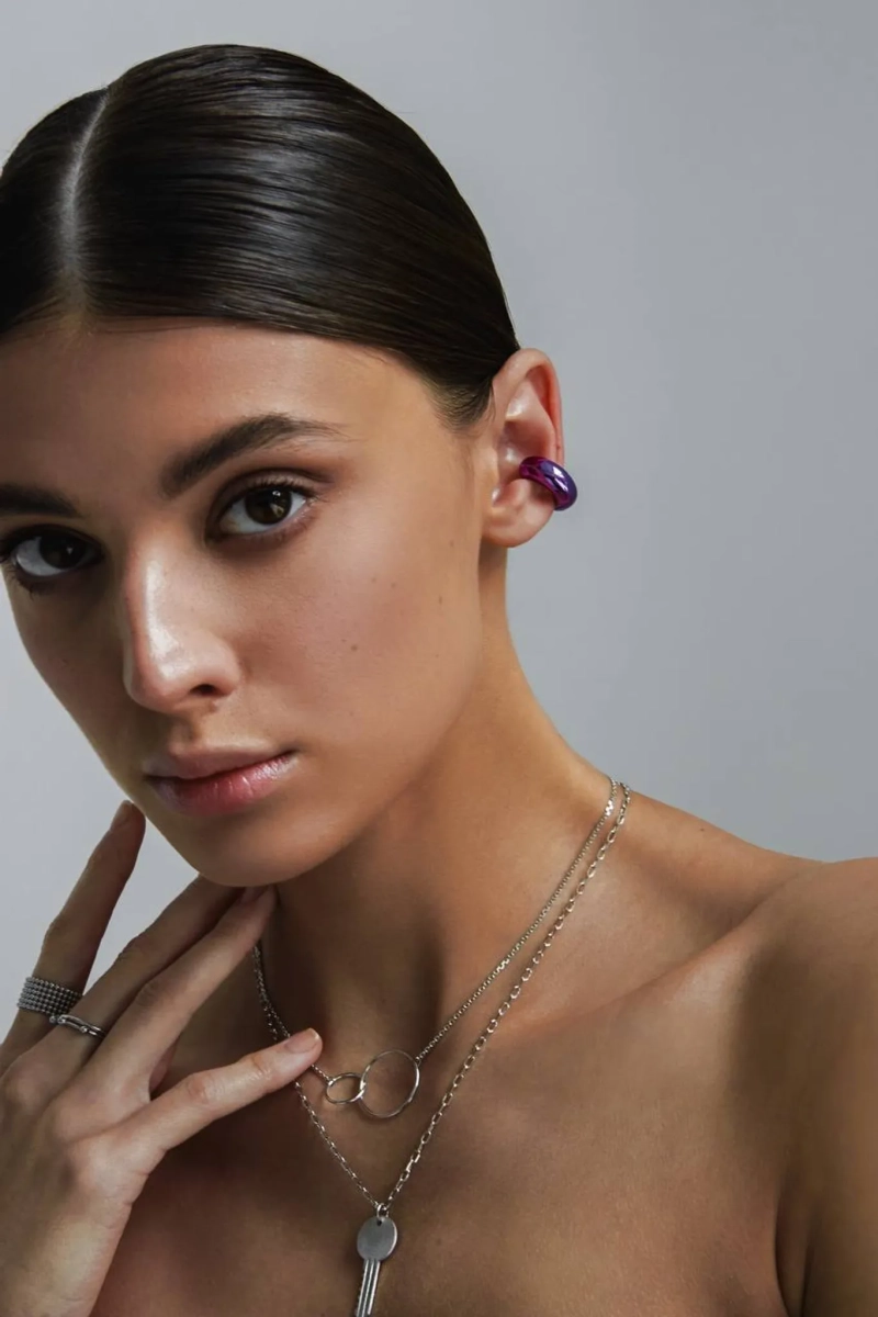 Серебряная серьга-кафф "bubble", как бублик purple SBLESKOM, цвет: purple, 111567 купить онлайн