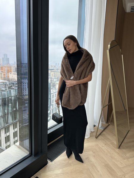 Накидка из эко-меха длинная VELVET, цвет: светло-коричневый 00-00005236 купить онлайн