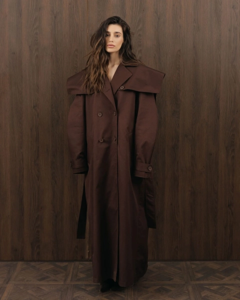 Длинный тренч YONSRU, цвет: коричневый,  купить онлайн