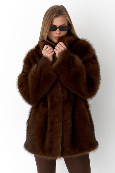 Шуба из экомеха Ricoco, цвет: шоколадный, 7010/1 купить онлайн